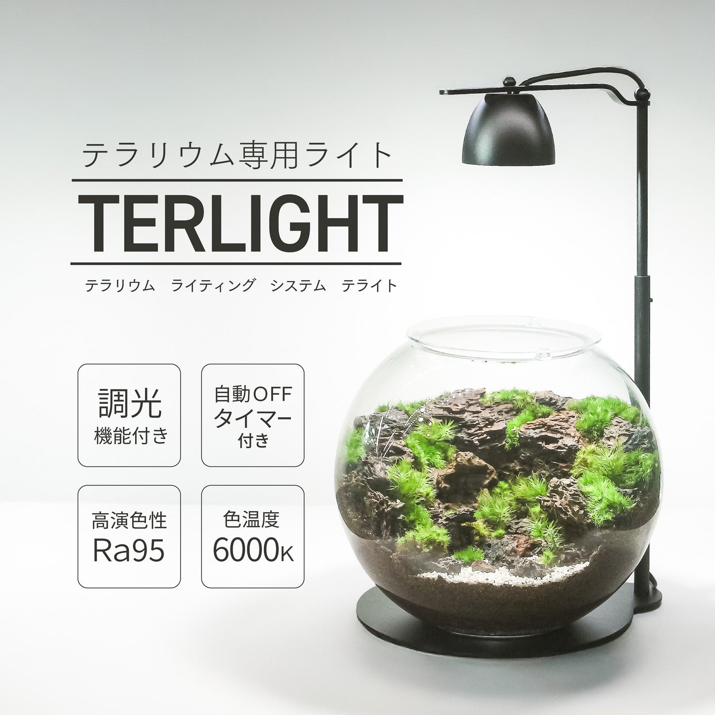 【調光機能付】 苔テラリウム用ライト テライト(ブラック)