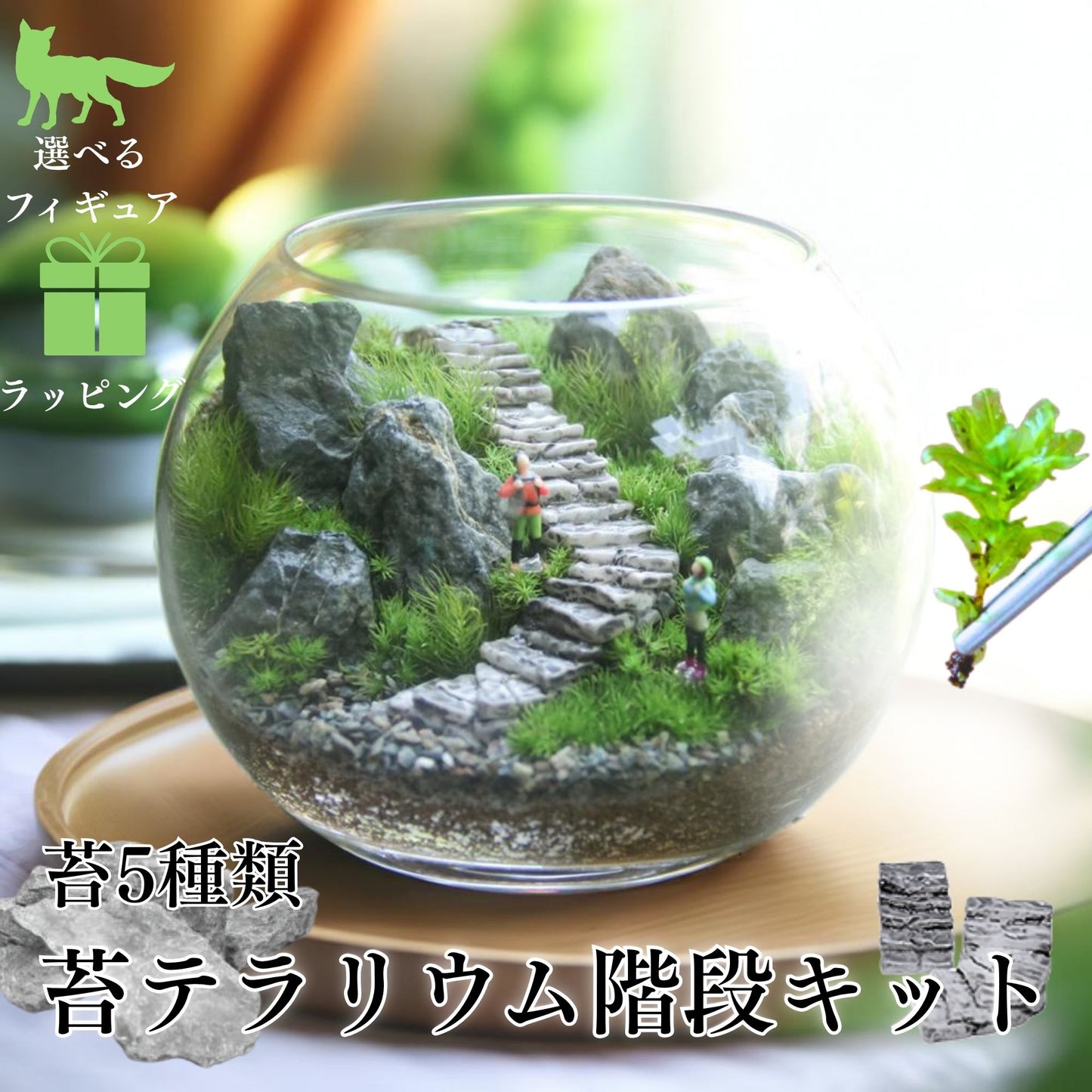 \階段フィギュアが4個/【階段の風景】苔テラリウム制作キット