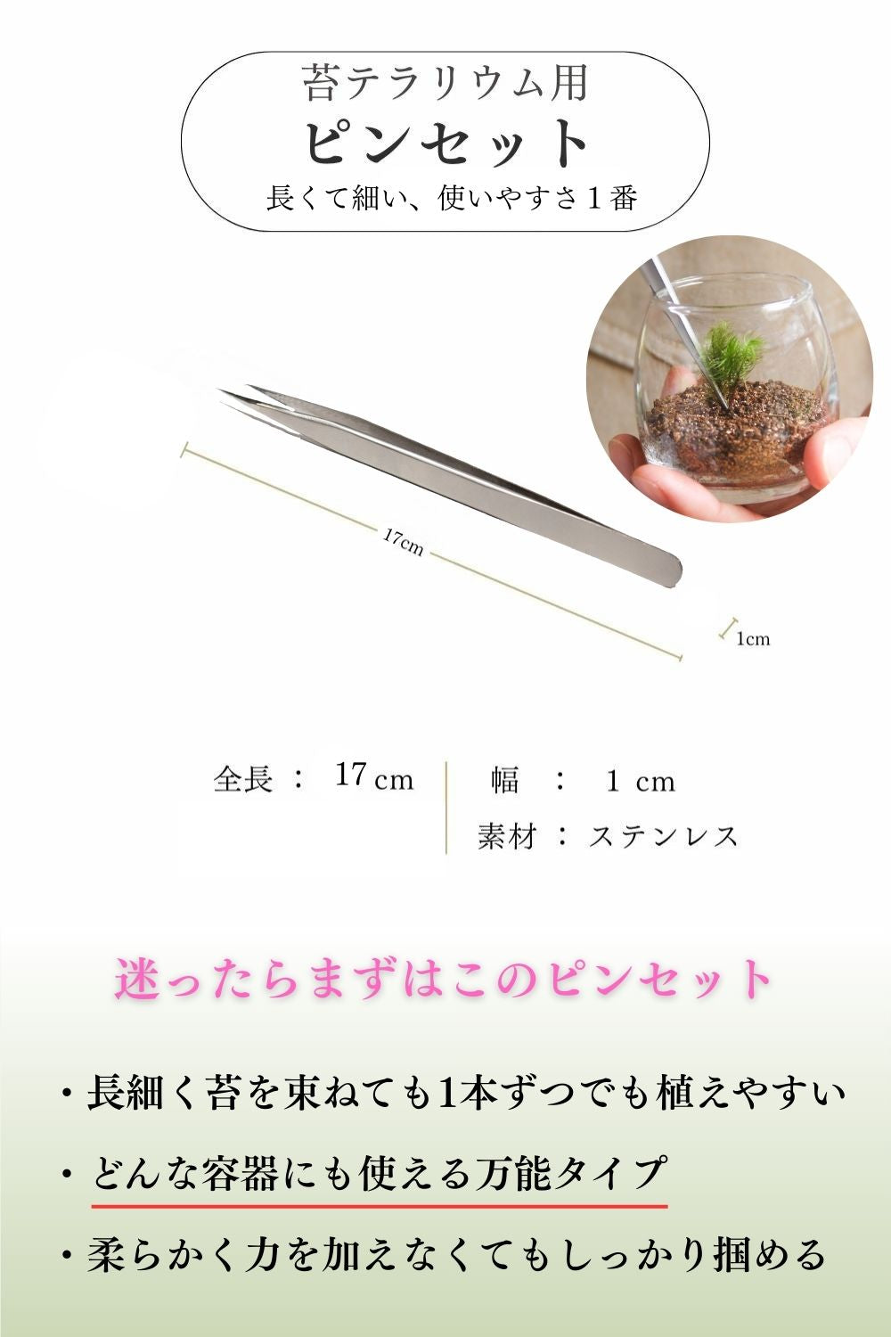 ピンセット[植栽用・直型170mm]《苔テラリウム・コケリウム用》 – 苔むすび