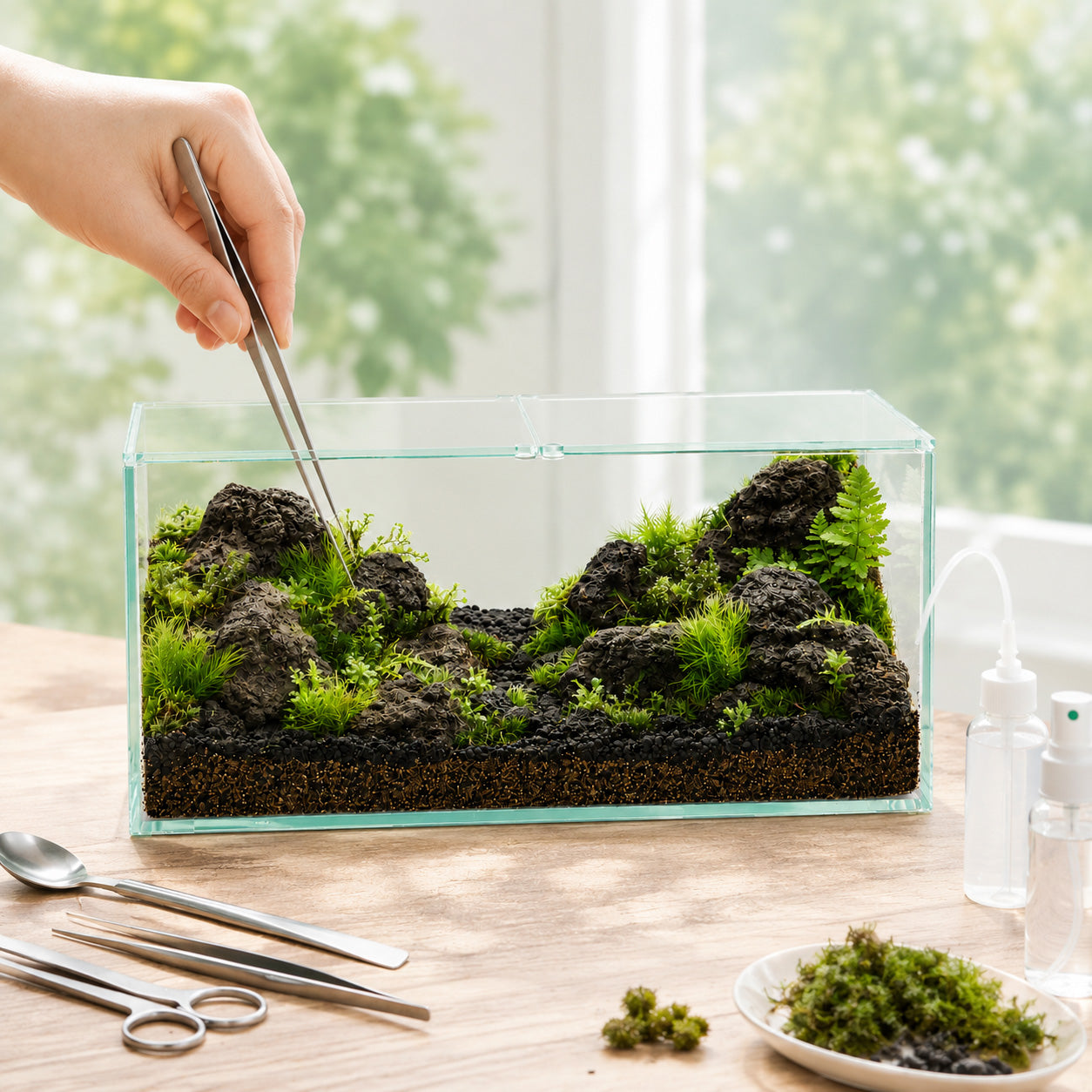 ＼観葉植物入り／樹海の風景　苔テラリウム制作キット（幅20センチ×奥行10センチ×高さ10センチ）