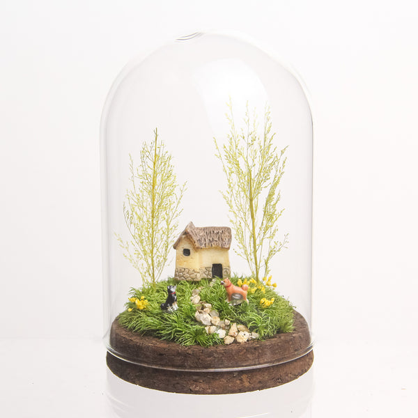 【在庫2点】イヌ2匹_草原の家 [φ75mm]《プリザーブド苔テラリウム》