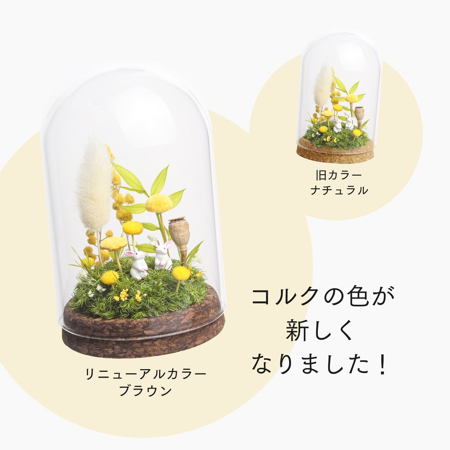 ウサギ２匹_ミモザの小さな森 [φ75mm]《プリザーブド苔テラリウム》