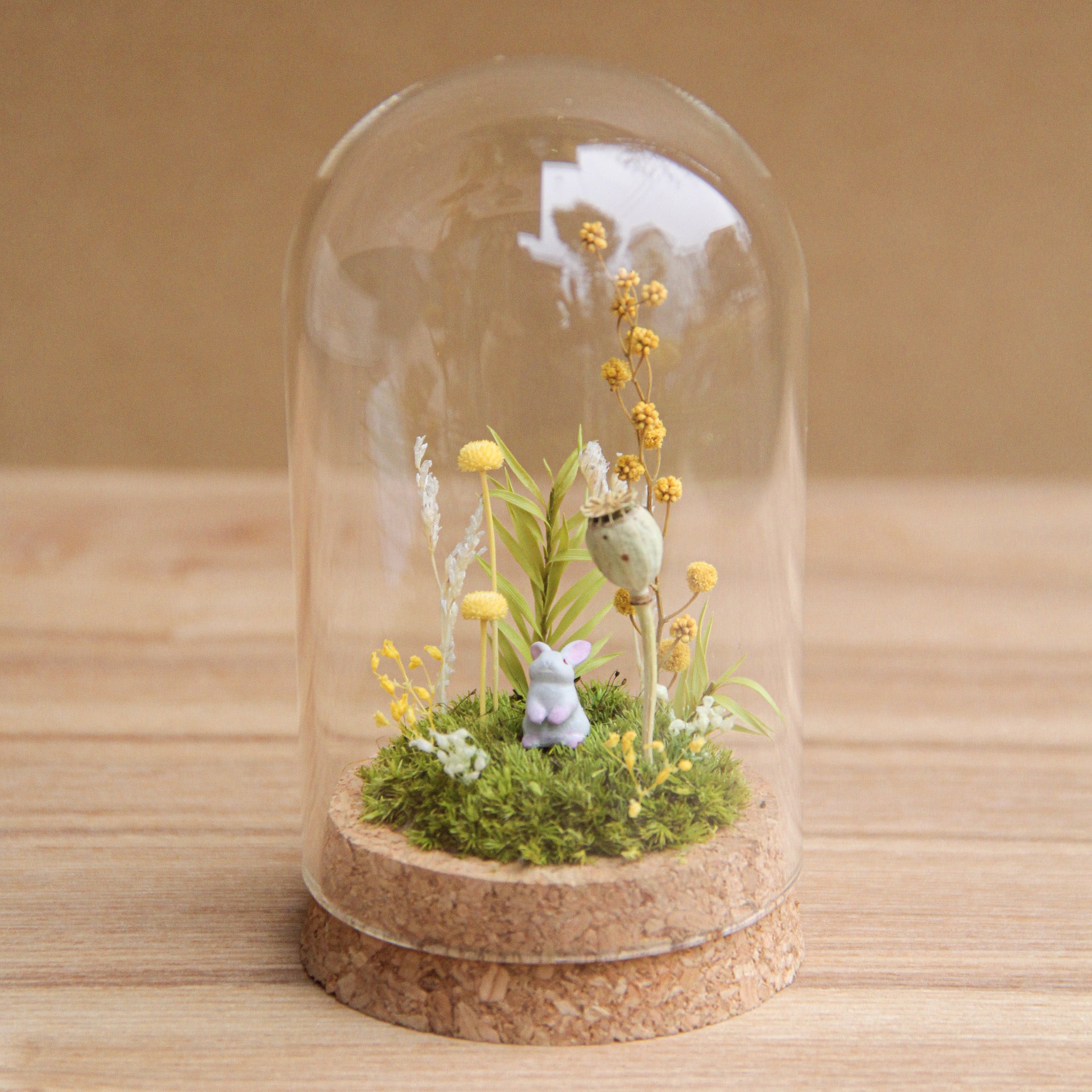 ウサギ_ミモザの小さな森 [φ60mm]《プリザーブド苔テラリウム